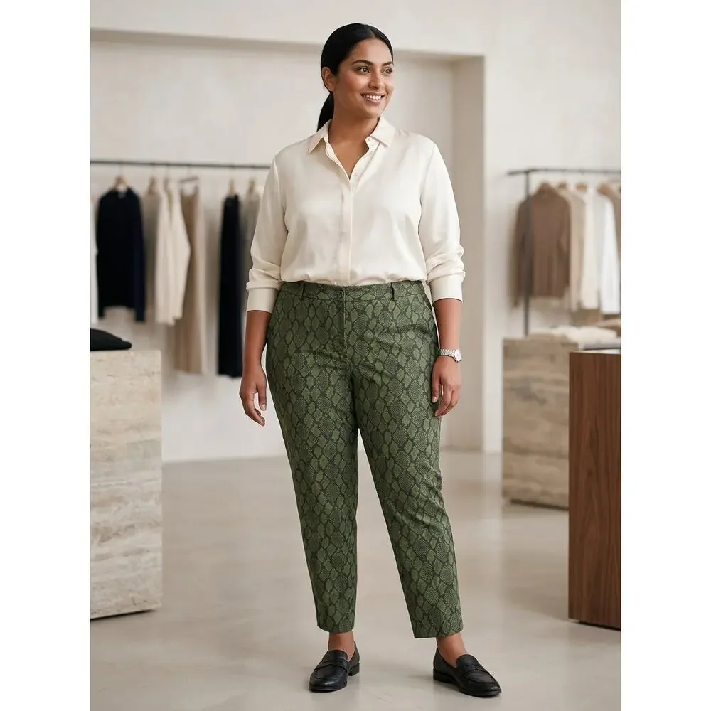Michael Kors Green Black Snakeskin Print Tapered Pants Women Plus Size 16W